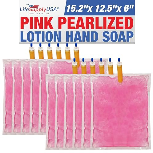 LifeSupplyUSA 12-Pack Pink Pearlized Liquid Lotion Hand Wash Soap 800ml Dispenser - 12 Refill Pouch Bags
