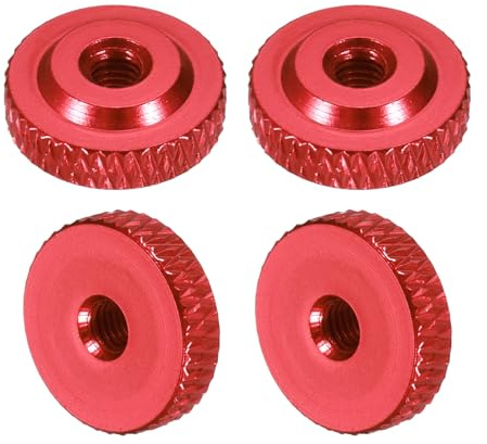MECCANIXITY 4 Pcs Knurled Thumb Nuts, M4 x 14 mm x 5 mm Female Shoulder Aluminum Flat Through Hole Lock Adjusting Nuts Handle Knob Fasteners for 3D Printer Parts, Machine, DIY, Wine Red