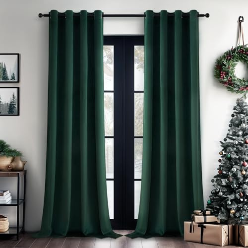 Topfinel Vorhang Samt Grün Ösen, Blickdichte Vorhänge 2er Set 140x245cm für Deko Schlafzimmer Wohnzimmer,Weich Samtvorhang Verdunkelung Velvet Curtains, Verdunkelung Samt Gardinen Blickdicht