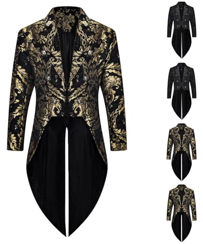 Men's Gothic Tuxedo Jacket Medieval Tailcoat Mens Steampunk Jacket Double Breasted Tailcoat Lapel Tail Coat Victorian Goth Swallowtail Overcoat Renaissance Coat Halloween Costume