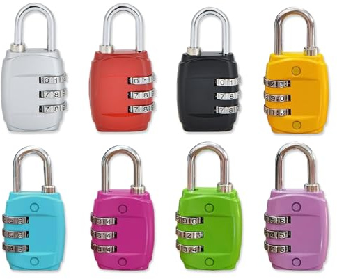 Zyluniy Candado Combinacion, 8 Piezas Candado Taquilla Gimnasio Impermeable, cerraduras de viaje coloridas de 3 dígitos para Taquillas, Bolsos, Mochilas, Maletas