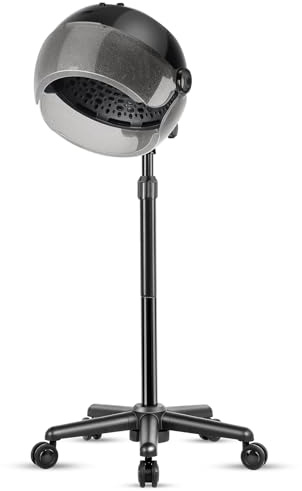 Hooded Hair Dryer, Standing Hair Dryer on Wheels, Black