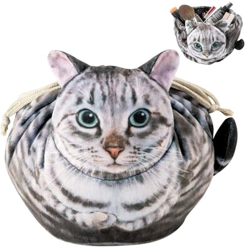 MLPKOI Cat Drawstring Makeup Bag, Travel Make Up Organiser for Cosmetics, Large Capacity Lazy Makeup Toiletry Bags, Flat Lay Make Up Bags, Cat Make-up Bag, for Cosmetics, Make-Up Brushes