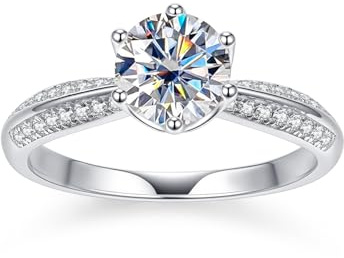 Bague pour Femme - 1CT Bague en Moissanite - Certificat GRA inclus, Design Rosée Matinale Forestière, Argent 925, Couleur D, Pureté VVS1, Taille Plasma, Adapté à: Quotidien/Banquet/Rendez-Vous/Mariage