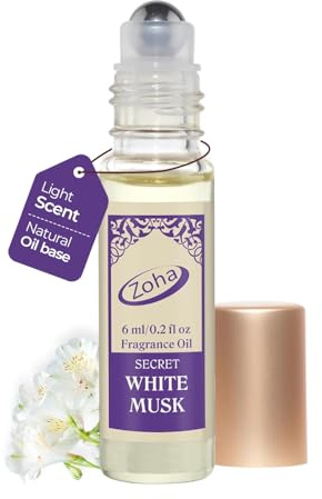 Zoha White Musk Perfume Oil Roll On for Women & Men, Alcohol-Free 6ml