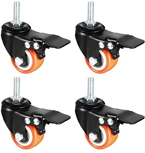 sourcing map 3,8 cm Lenkrollen PU 360 Grad Gewinde Vorbau Lenkrolle orange mit Bremse, M8 x 25mm, 150 kg Gesamtbelastbarkeit, 4 Stück