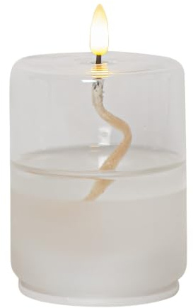 Bougie LED lampe à huile avec minuterie, cylindre, hauteur 13cm, à piles, récipient en verre/cire transparente