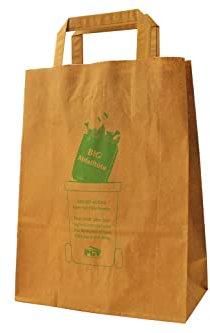 Bioabfalltüten - MIT HENKEL - Papier braun - 22 + 10 x 29 cm - MIT DRUCK (250 Stück)