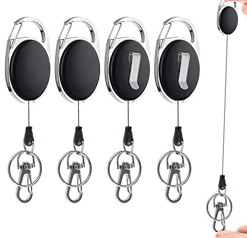 4 Stück Schlüsselanhänger Ausziehbar - Kartenhalter Karabiner Anhänger - Schlüsselband mit Karten Halter Ausweis Jojo für Kartenhalter Ausweis Schlüssel USB-Speicher Karte