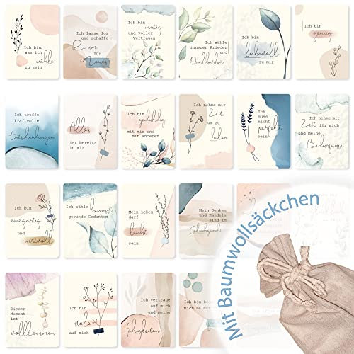 HappyArts® Affirmationskarten für Erwachsene DIN A6 | 24 Motive auf 12 Karten mit Beutel | Achtsamkeit Selbstliebe Mutmacher Karten Geschenk …