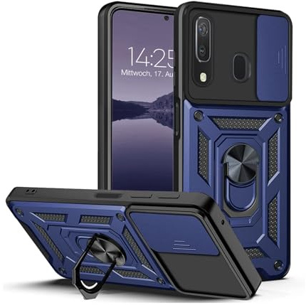 LBH Armor Hülle für Samsung Galaxy A50 Case mit Kameraschutz Outdoor Stoßfest Handyhülle 360 Grad Metal Ring Halter Ständer Schutzhülle für Handyhalterung Auto Magnet Blau