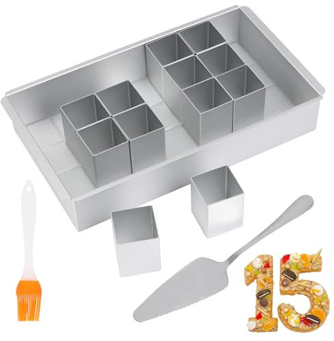 Backform Zahlen Groß, Aluminium Backformen Zahlenbackform, Buchstaben Kuchenform, Zahlenform zum Backen, Number Cake Backform Verstellbar Antihaft für DIY Backen Formen Set mit Silikon Pinsel L