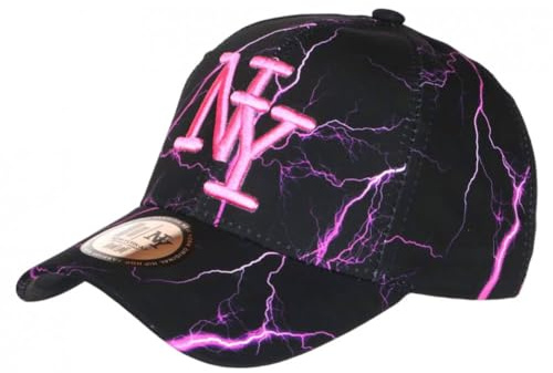 Hip Hop Honour Casquette Enfant Rose Fluo Noire Originale Eklyr NY Baseball 7 a 12 Ans - Taille Unique - Rose