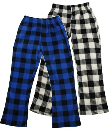 LANBAOSI Flickor barn fleece pyjamasbyxor nattkläder loungebyxor termiska rutiga pyjamasbyxor bekväma mjuka stretch loungebyxor för barn 7-13 år, Grå+blå, 7-8 Years