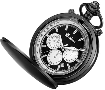 BOSHIYA Smooth Quartz Pocket Watches for Men and Women Multifunctional Chronograph Classic Vintage Pocket Watch with Chain Christmas Graduation Birthday Gifts Fathers Day