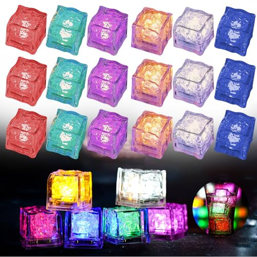 Cubitos de Hielo LED 24 Pcs, LED Cubitos Hielo, Cubitos de Hielo LED Colorido, Luz del Sensor de Líquido Reutilizable, para Fiesta, Boda, Party, Bar Decoración, Cumpleaños, Club, Festival