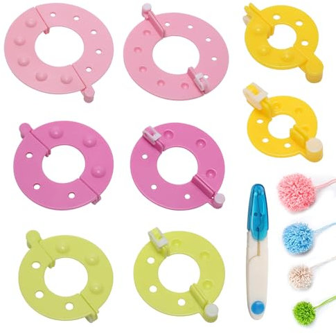 9 Stück Pompom Maker Set, 8 Stück 4 Größen Pom Pom Makers mit Kleinen Schneideschere, DIY Bommel Maker Fluff Ball Weaver Nadel für DIY Handwerk, Hüte, Puppen, Dekoration