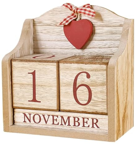 Sarini Calendario perpetuo de Madera Vintage, Bloques de visualización Reutilizables de Mes y Fecha para decoración del hogar, la Oficina o el Escritorio, Calendario rústico de Escritorio de Madera