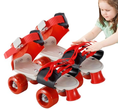 Rollschuhe für Kinder, Rollschuhe mit Rollen | Verstellbare Quad-Roller-Skates – anziehbar und abziehbar ohne die Schuhe auszuziehen, mit 4 Rollen für Jugendliche und Erwachsene