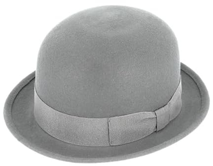 fiebig Melone con nastro gros grain, bombetta in feltro 100% lana per uomo e donna, cappello classico in feltro di lana, made in Italy (57-M, grigio chiaro), grigio chiaro, 7, Grigio chiaro, 57