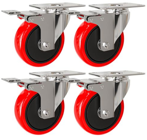 Auroh 4x Castor Wheels Large 100mm - 600KG Heavy Duty Polypropylene Swivel trolley wheels - Set of 4 Low Noise Castors for Furniture (Pack of 4 with Brakes)