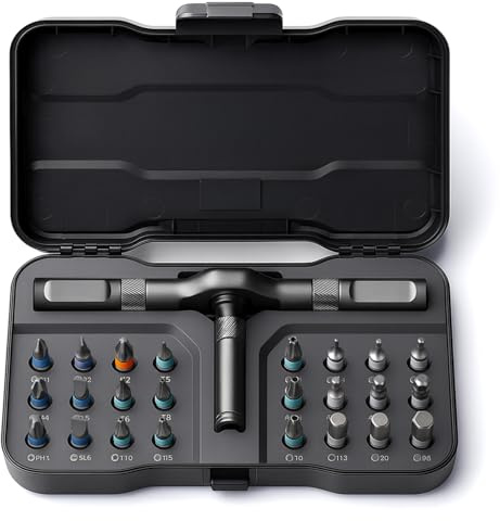 VMAN Set di cacciaviti a cricchetto, set di cacciaviti magnetici 24 in 1, punte in acciaio S2, albero flessibile combinato, adatto per assemblaggio di mobili, riparazione di elettrodomestici di