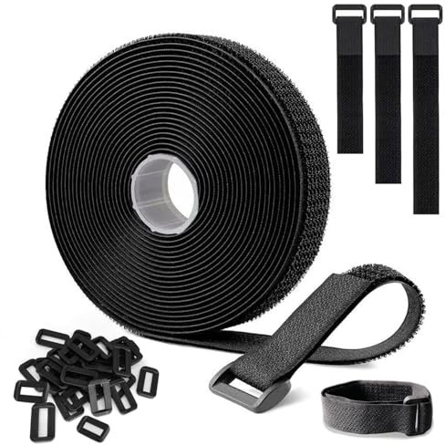 5m x 2cm Sangles de Câble Ajustables Avec 25 Boucles, Noires Collier de Câblage, Longueur de Coupe Libre Réutilisable pour Câbles, Cordes, Gestion des Câbles Rangement et Organiser Câbles, Noir