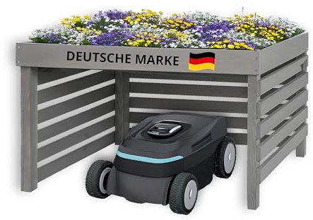 STAHLMANN® Mähroboter Garage [84 × 78 × 47 cm] - Rasenroboter Garage [2 in 1 ] Garage Mährobter [Made IN Europe] Hochbeet - Pflanzkasten