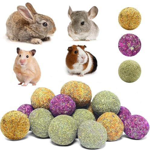 AMSGANK Jouets à Mâcher pour Petits Animaux, 12 Pièces Jouet de Lapin à Mâcher Naturel Boules de Foin Faits à la Main pour Lapin Nain, Chinchillas, Cochon d'Indes, Hamsters