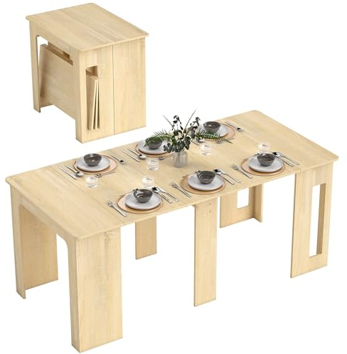 HOMCOM Esstisch, 60-180x85cm 3 Stufig Ausziehbar Küchentisch für bis 6 Personen, Modern Esszimmertisch, für Wohnzimmer, Esszimmer, Küche, Natur