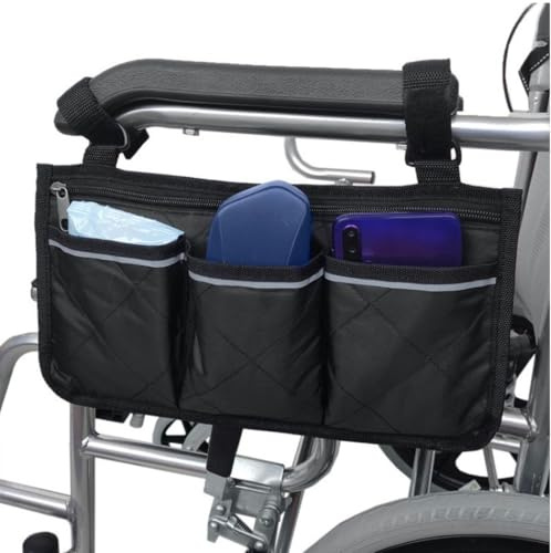 Bolsa Lateral para Silla de Ruedas Impermeable con Franjas Reflectantes, Organizador de Brazo Universal para Andadores y Sillas de Transporte