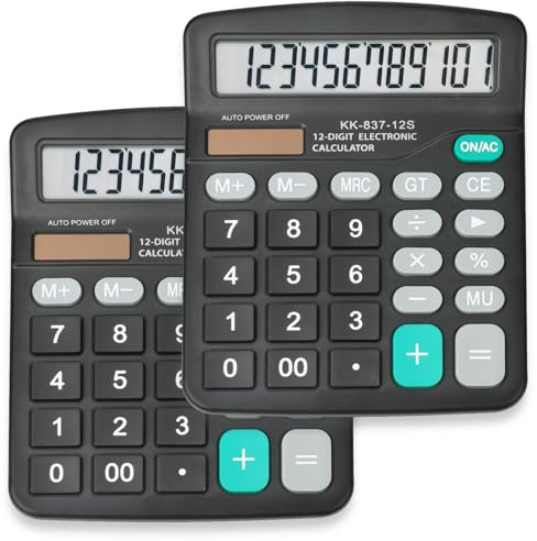 2-pack miniräknarbulk, 12 siffror miniräknare skrivbord med stor LCD-skärm och känslig butto, sol och batteri dubbelkraft, skrivbordskalkylator