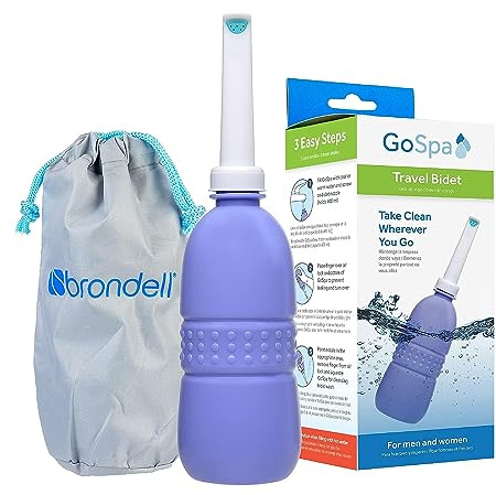Brondell GoSpa Travel Bidet GS-70 – Portable Peri Bottle for Postpartum & Perineal Care, 400ml Handheld Bidet with Angled Nozzle, Collapsible Design, Nozzle Storage & Travel Bag, Amaranthine