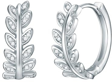 Rafaela Donata Damen Creolen aus 925/- Sterling Silber mit Zirkonia weiß - Klappcreolen Blätter