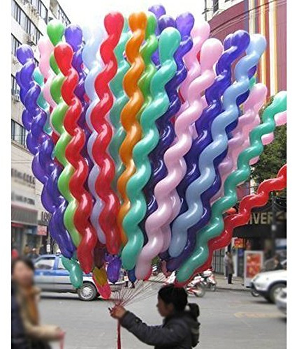 FUNPRT 40 Inches Latex Spiral Balloons 100 Count Assorted Boys Girls Birthday Party Balloons
