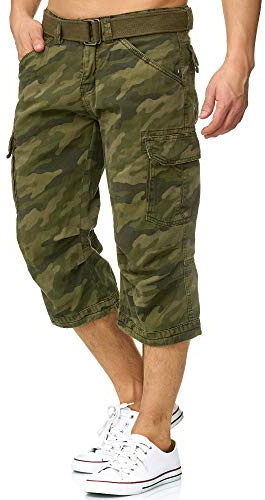 Indicode Herren Nicolas Check 3/4 Cargo-Shorts inkl. Gürtel | Herrenshorts aus Baumwolle Dired Camouflage, 3XL