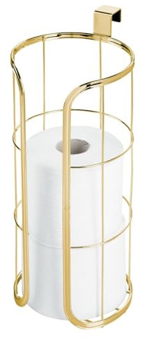 mDesign Porte-Rouleau de Rechange pour réservoir de Chasse d'eau - Porte-Rouleau de Papier Toilette Rond pour jusqu'à 3 Rouleaux de Rechange - Porte-Rouleau de Papier sans perçage en métal - Laiton