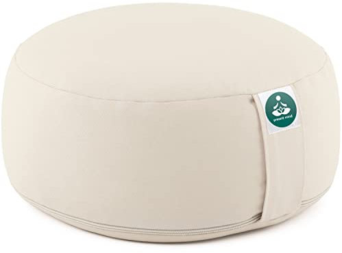 Present Mind (Sitzhöhe 16 cm) Hellbeige Rund Zafu Yoga Kissen für Yin Yoga gemacht aus Baumwolle Füllung - 100% Natürliches Yoga Block Made in EU mit Bezug Waschbar