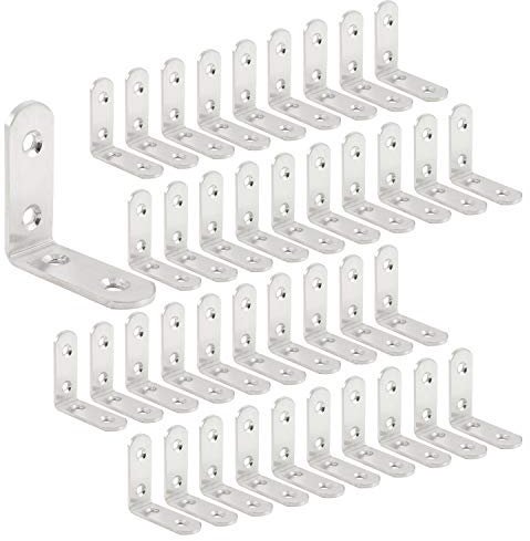 LIKERAINY 90 Grad Winkelverbinder Winkel Klammern 50x50x16mm L Form Ecke Klammer Edelstahl Möbelverbinder Winkel Verschluss Stuhl Regal-Stützverbinder 40 Stück