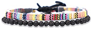 Made by Nami 2-Pack Surfararmband för Dam & Herr – 100% Vattentåliga & Handgjorda – Bohemiskt Tygarmband med Pärlor – Sommar Smycken (Gul & Lavasten)