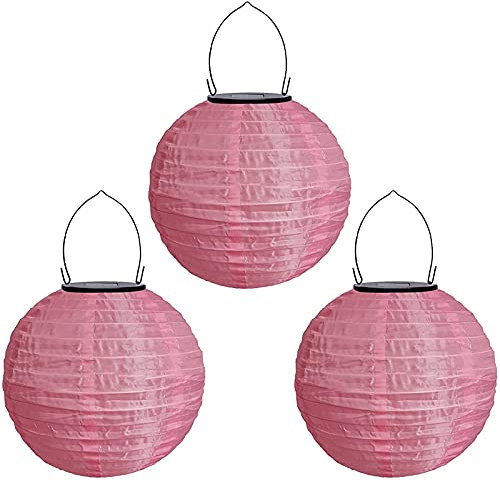 Youning Solar Lampions Außen Wetterfest, LED Solar Lampion Garten Laterne, Papier Laterne Lampenschirm Lampion Runde Laterne Papierlampions zum Dekorieren 20cm (3pcs Rosa)