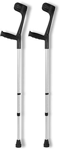 Dr. Paul Koch Krücken Paar Schwarz - Gehhilfe Aus Aluminium Mit Kunststoffgriffen - Belastung Bis zu 120kg - Verstellbar Mit Praktischem Druckknopf - 540g pro Krücke