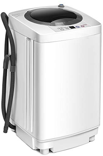 COSTWAY Mini Waschmaschine 3,5KG, Waschvollautomat mit Schleuder, 6 Programme, Toplader inkl. Pumpe, 240W Waschmaschine klein für Appartement, Wohnmobil & Camping