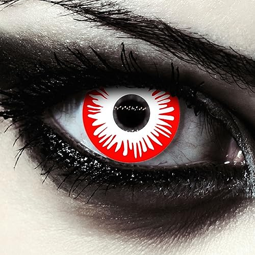 DESIGNLENSES, färgade dagliga kontaktlinser, vita och röda, utan recept för Halloween-dräkt som zombie, karneval, demon & cosplay - 2 stycken (1 par) vitröda ögonlinser Zombie Fear