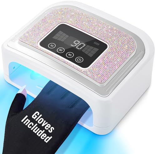 Aedavey Cordless Nail Lamp, 120W Rechargeable UV Nail Lamp for Gel Nails, LED Nail Lamp with 4 Timer Modes, Gel Nail Light Decorate with Sparkling Nail Rhinestones Diamond
