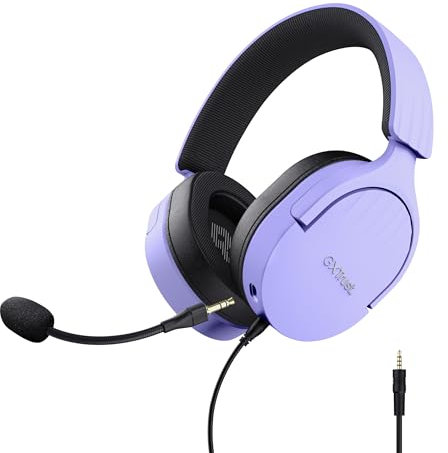 Trust Gaming GXT 489P Fayzo Cascos Gaming para PC, PS5, PS4, Xbox Series X|S, Switch, Mobile, 3.5 mm, 35% Plástico Reciclado, Auriculares Over-Ear Micrófono con Cancelación de Ruido - Morado