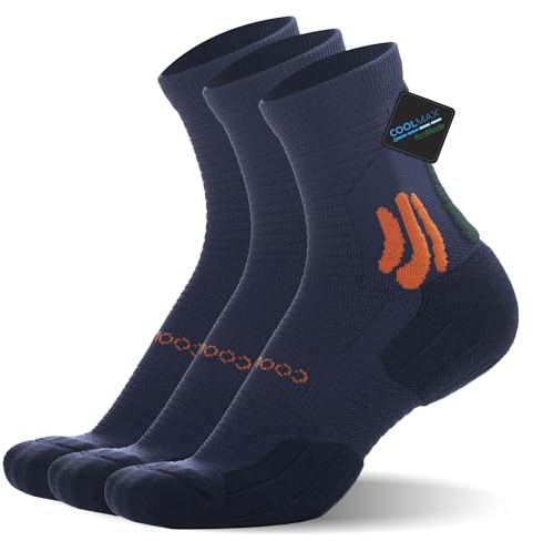 BRISIRA Coolmax Bambú Calcetines Running Hombre Mujer, Calcetines Compresión Deporte, Trekking Senderismo Hiking, Acolchado Antiampollas Transpirables Absorbe la Humedad, 3 Pares Media Caña