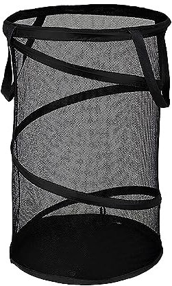 Cesto Portabiancheria in Tessuto a Rete Pieghevole, Cilindro Grande per Giocattoli Domestici con Adesivo - Nero