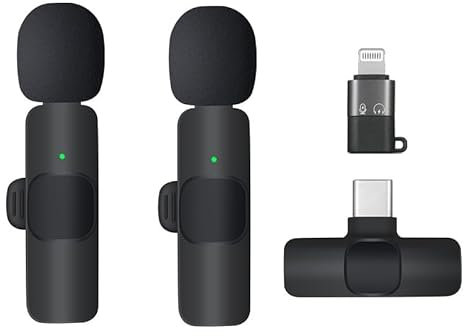 Wireless Microphones for iPhone, iPad, Android, PC, Laptop. Clip on Bluetooth Microphone for Video Recording, Live Streaming, YouTube, TikTok (iOS and USB-C)