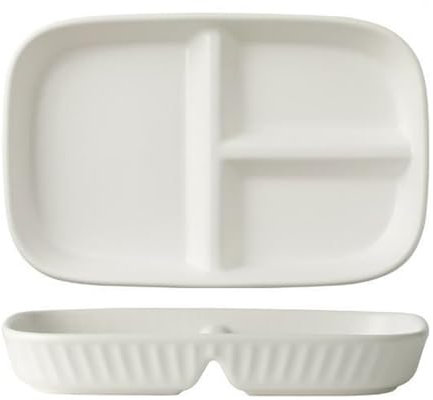 OnePine Assiette Compartiment Adulte Porcelaine, Rectangulaire Assiette de Contrôle de Portions, Assiette Divisée en 3 Regime, pour Salade, Dessert, Nouille, Bifteck, Petit déjeuner